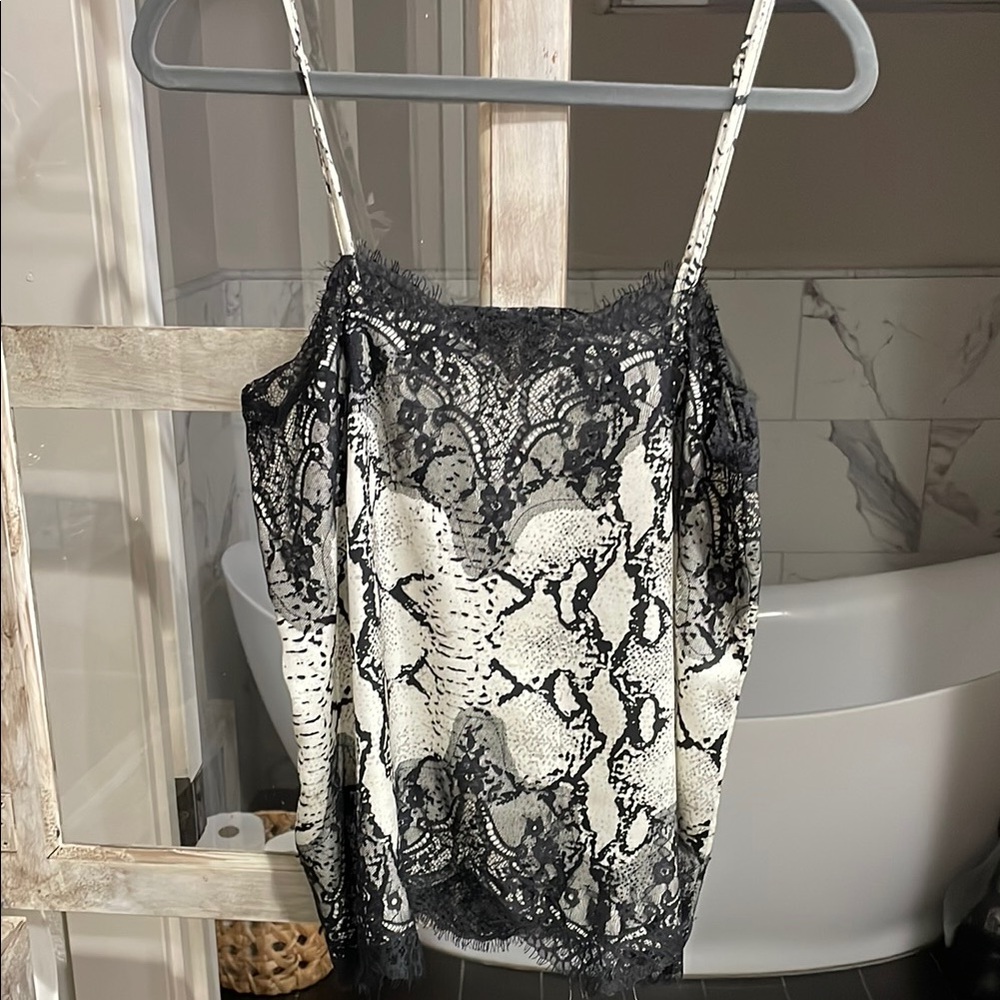 Lace Trim Snake Print Cami Top - Black and White